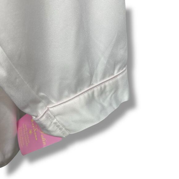 Kay Anna Pajama Set Brushed Back Satin White Embroidered Floral Cottage 3X New - Picture 15 of 16